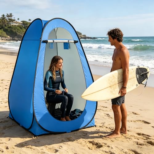 Pop Up Shower Tent, Tienda de ducha portátil y habitación de cambio privada - Camping y ducha al aire libre para playa con bolsa de transporte, fácil montaje, ventana de ventilación, 47.2" W, 74.8" H, Azul miniatura 2