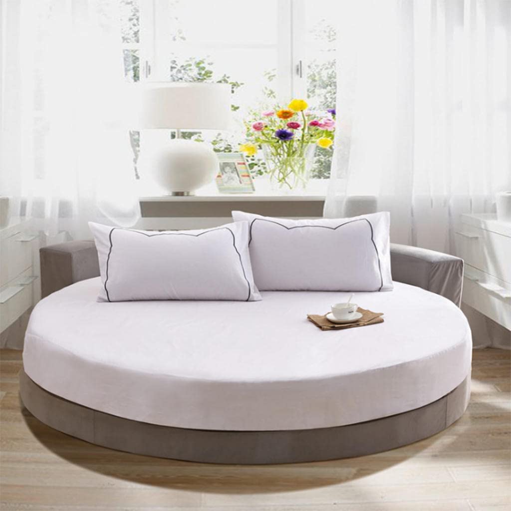 Fenteer Cama Redonda del Hotel Sábanas Integradas Cubiertas De Cama De La Princesa Completa Funda De Colchón De Ropa De Cama De Algodón Puro 2.2 Metros De Diá - Blanco, Individual