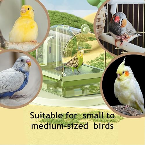 Image of Bird Bath for Cage Parakeets, Indoor Cockatiel Bathtub Shower with Pump, Parrots Shower Accessories for Birdcage, Parrot Bathtub with Shower Running Water for Finches, Canaries, Lovebirds (Green)