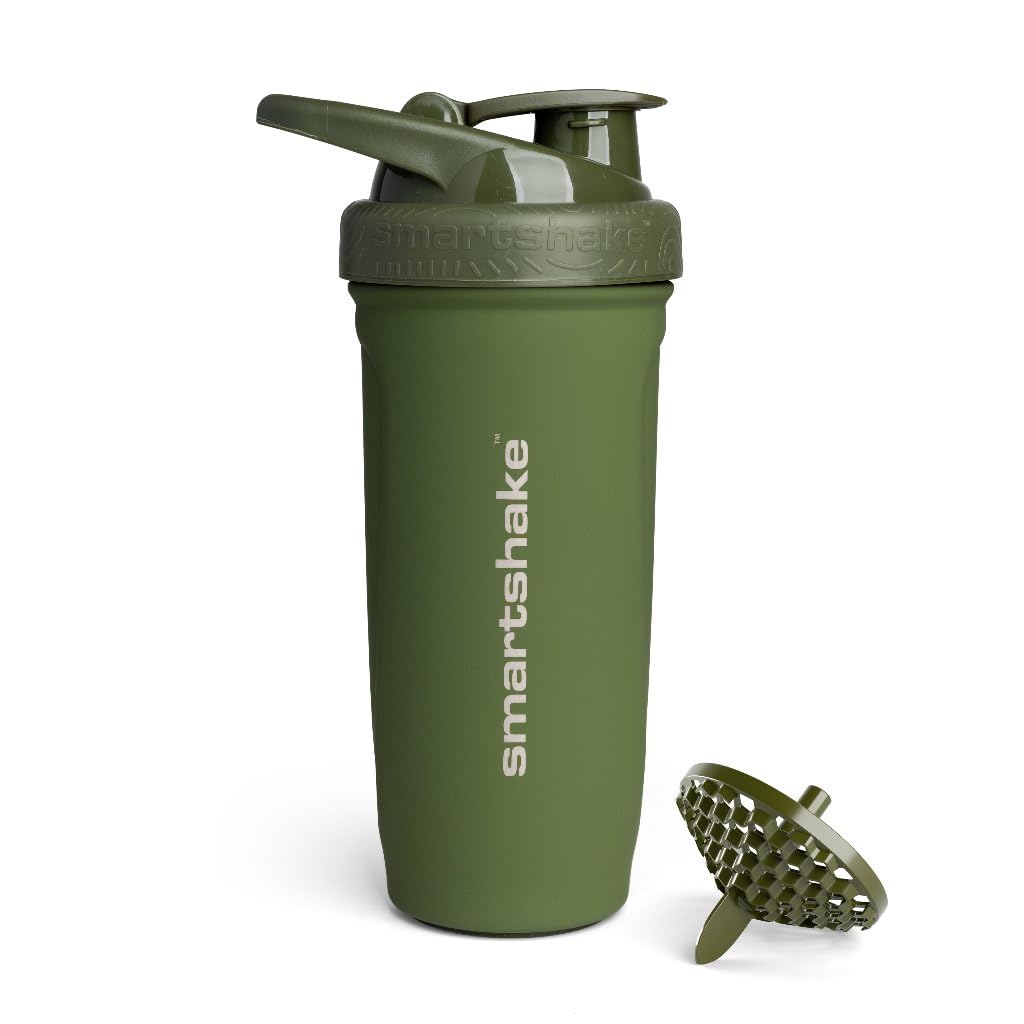 Smartshake Reforce Stainless Steel Protein Shaker Bottle 900 ml | 30 oz - Leakproof Screw-on Lid - BPA Free – Non Insulated Bottle- Unisex (Army Green)