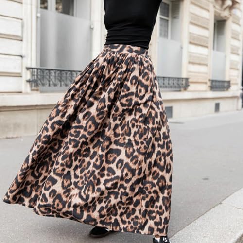 Leopard Skirt A-Line Swing Pleated Maxi Skirts for Women Cheetah Print with Pocket 2025 Spring3