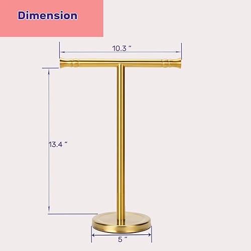Miniatura 5 de Sfemn Soporte de toalla de mano dorado para encimera de tocador de baño SUS304 acero inoxidable en forma de T, toallero de pie para baño, cocina