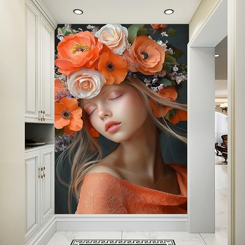 Custom Size Wall Murals - Beauty Relief Wallpaper, Hand-Painted Beauty Mural - Self-Adhesive Removable Stick Wallpaper for Bathroom