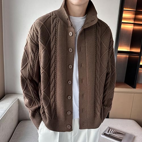 Men's Casual Stand Collar Cardigan Slim Fit Button Down Cable Knitted Sweater Open Front Winter Sweaters Big and Tall3