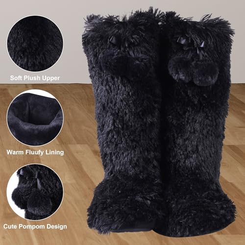 Furry Plush Slipper Booties for Women Warm Fur House Slippers with Anti-slip Sole Home Bedroom Indoor House Boots3