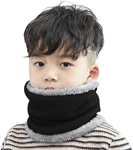 Ruixia Kids Warm Knitted Beanie Hat with Circle Loop Scarf Set Soft Fleece Lined Skull Beanies Cap Neckerchief Scarf Set Winter Thermal Hat Scarf Set for 4-12 Years Boys Girls