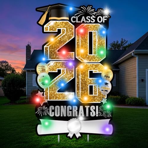 Extra Large 47.2Inch Graduation Decorations 2026 Yard Sign Gold Waterproof Congrats Grad Class of 2026 DIY Name Lawn Signs with Stakes Outdoor High School College Bachelor Graduation Party Supplies