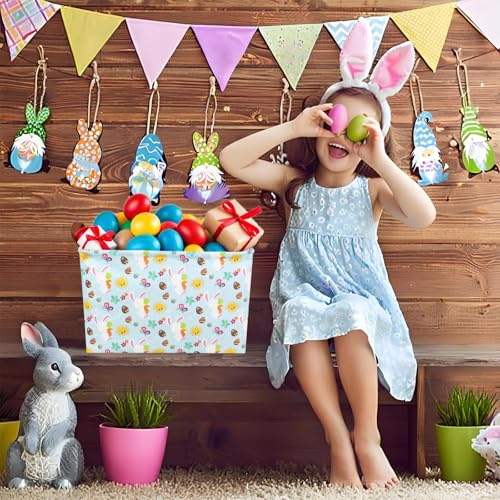 Image of Easter Basket for Kid Large Empty Rectangular Cute Easter Gift Storage Basket Bunny Eggs Decor (Rabbit Butterfly Sun)