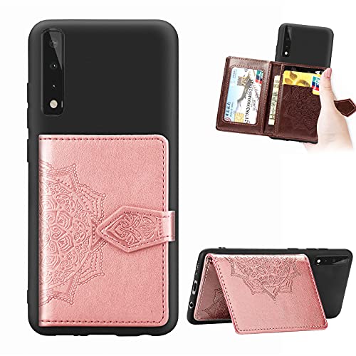 Ostop Étui Porte Cartes pour LG Stylo 7 4G Housse Portefeuille Datura Mandala Fleur Coque Vintage Cuir Ultra Mince Antichoc avec Poche Fente pour Carte e Fonction Support,Or Rose Cover