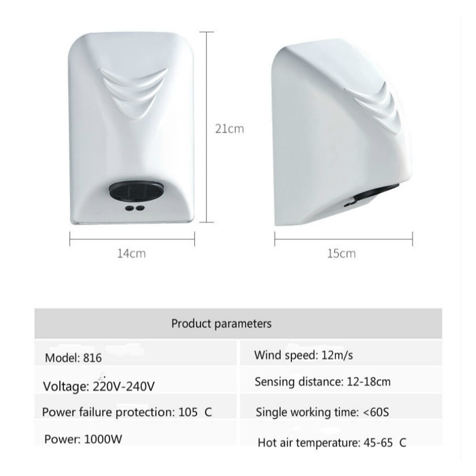 Secador de manos automático eléctrico montado en pared para baño comercial