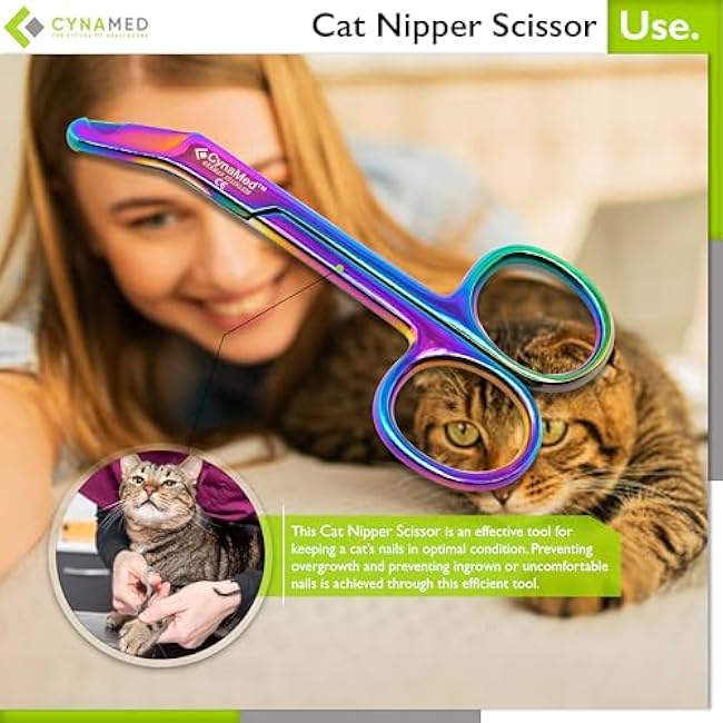 CynaVet Stainless Steel Multicolor Cat Nail Clippers: Safe Trimming of Indoor Cats, Rabbits, Hamsters, Birds - Ideal for at-Home Grooming - Veterinary Instruments Gifts-wgoGRzr7