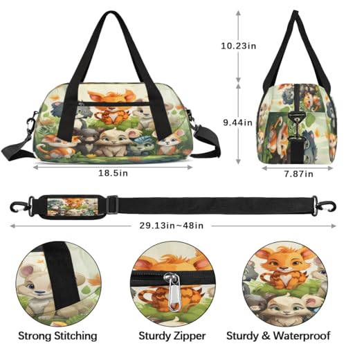 Deep Forest Cartoon Animals Waterproof Sports Gym Bag Portable Dance Gymnastics Work Out Bag Lightweight Travel Duffel Bag Overnight Weekender Bag4