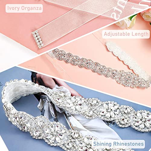 Geyoga Bridal Belt Wedding Dress Rhinestone Wedding Sash for Bride Dress Gowns Crystal Belt with White Organza(Charming Style)3