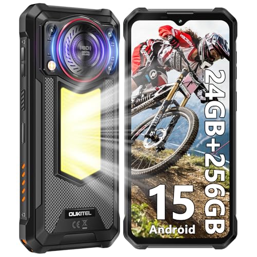 OUKITEL WP53 PRO Outdoor Smartphone Android 15, 24GB(8+16)+ 256GB/1TB Outdoor Handy Ohne Vertrag, 11000mAh Baustellenhandy, 128dB Lautsprecher, 6.52'HD, 50MP, 900lm Camping Licht, 4G Dual SIM/IP68/NFC