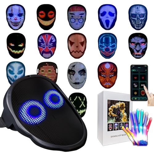 Mascara Led Guantes Set Disfraz Halloween Hombre Adulto 2025, APP Recargable Con Detección De Gestos Light Scream Mask, Full Face Cosplay Guego Terror Disfraz Hallowen For Niño Mujer Age 8+