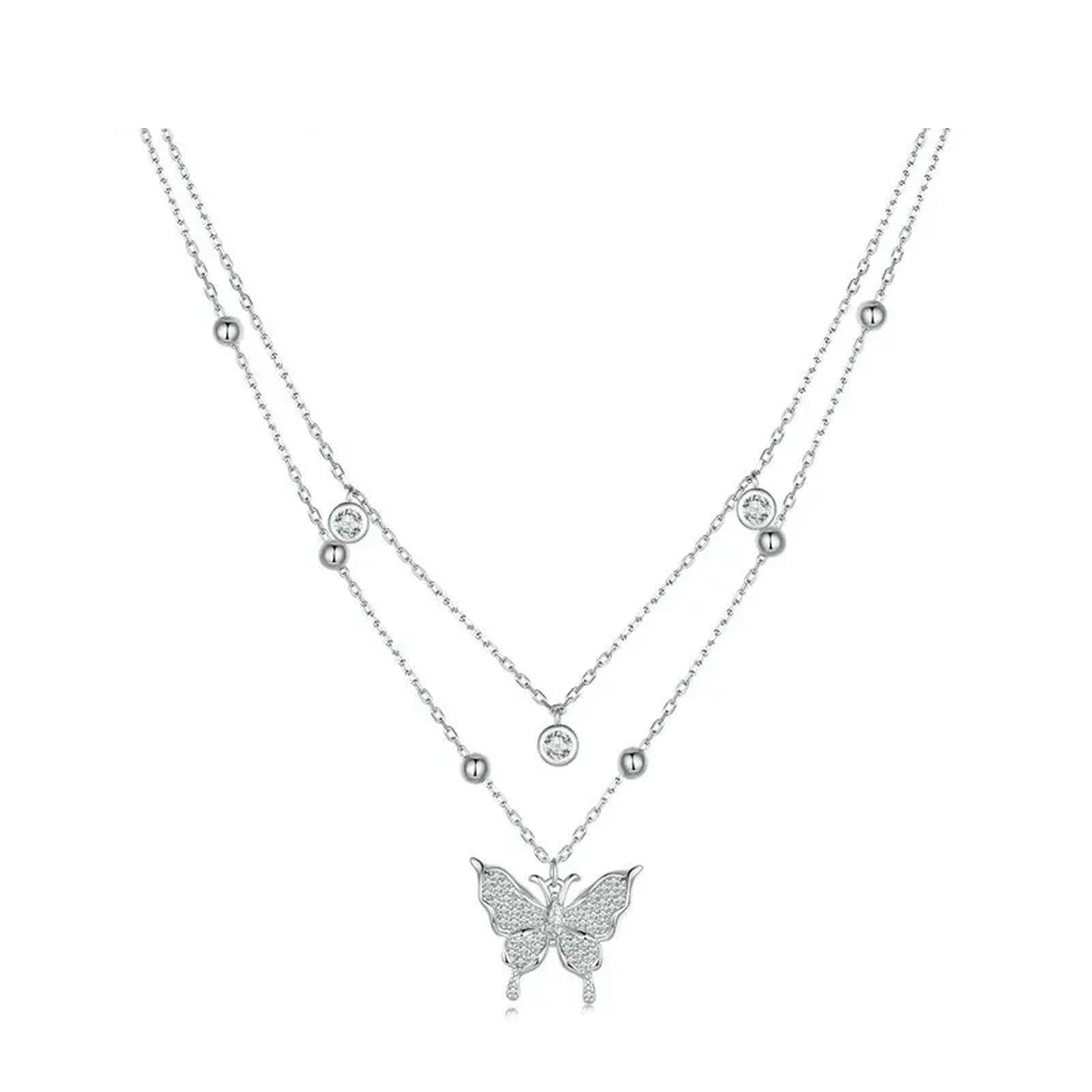 Collar Con Colgante De Mariposa Y Borla De Doble Capa De Plata De Ley 925 Para Mujer, Regalo De Compromiso, Joyería Fina