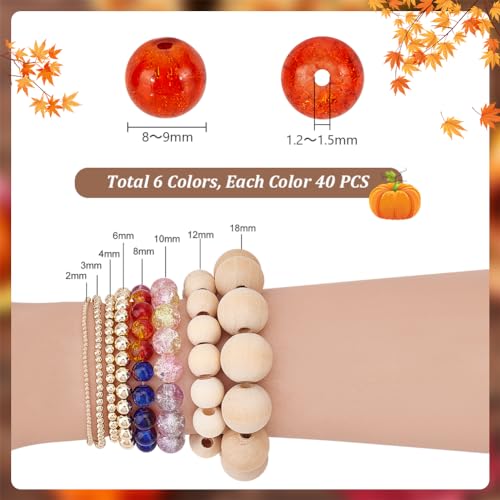 PH PandaHall 240pcs 8mm Fall Beads 6 Colors Autum Orange Yellow Beads Crackle Glass Bead Round Loose Bead for Harvest Thanksgiving Bracelet Necklace Earrings Jewellery Making - Image 2