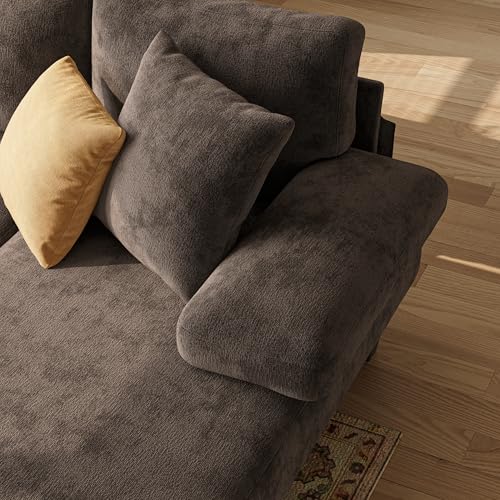 Image of Txtin's Sleeper Sofa with Pull Out Couch Bed | 112 Inch Couches for Living Room | U-Shaped Convertible Sofa Bed | Chenille Brown