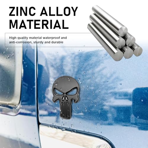 Image of 2 PCS Car Punisher Skull Sticker, 2.2 inch x 1.7 inch 3D Metal Gloss Anti-Rust Fuel Tank Trunk Emblems Badge Decoration, Cover Scratches Personality Self-Adhesive Decal, Universal for Cars (Black)