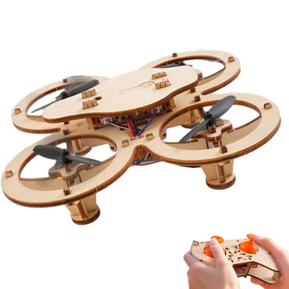 Wooden Drone Model Kit, DIY Wooden Assembly RC Drone Kit, RC Wooden DIY DroneModel, Remote Control Mini Quadcopter Building Kits for Kids or Beginner, Educational Science Kits for Boys Girls