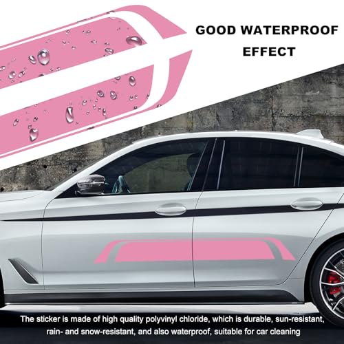 Image of Car Hood Decal Sticker, Automotive Side Body Stripe Graphics Racing Bumper Sticker, Universal Vehicle Skirt Roof Bonnet Vinyl Decal Exterior Decoration, Car Accessories (Pink)