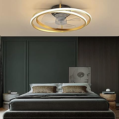 Fan Ceiling Light Led with Remote Control Ring Light Fitting Dimmable Modern Ceiling Fans with Lights 3 Speed Silent Small Pendant Light for Lounge Bedrooms Living Room,Gold Cover