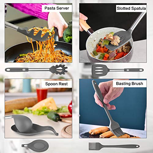 Silicone Cooking Utensil Set, Taiker Kitchen Cooking Utensils Set, Non-stick & Heat Resistant Silicone Cookware, BPA Free Non-Toxic Cooking Utensils, Kitchen Tools (Gray) - Thumbnail 4