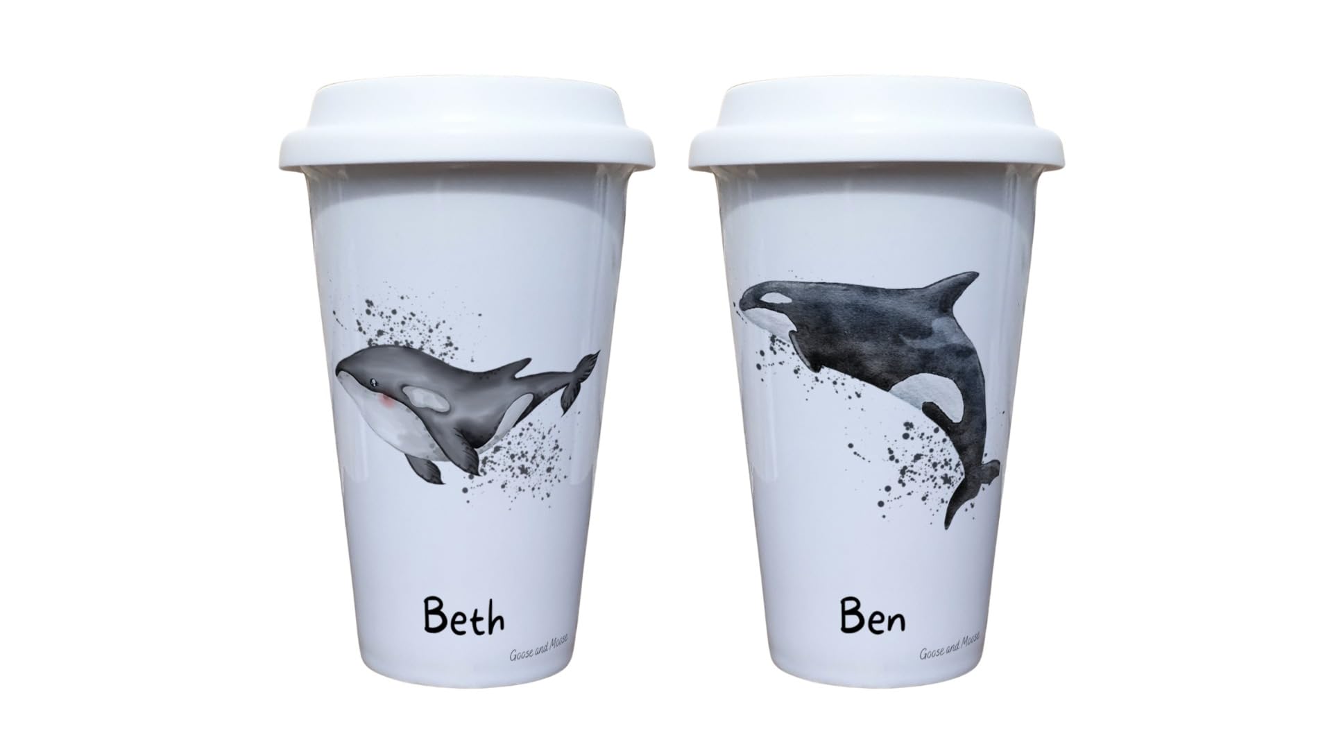 Orca Travel Mug Personalised - Gift for Marine Life Lover - Personalised Sea Creature Thermal Ceramic Insulated Travel Mug (Ben)
