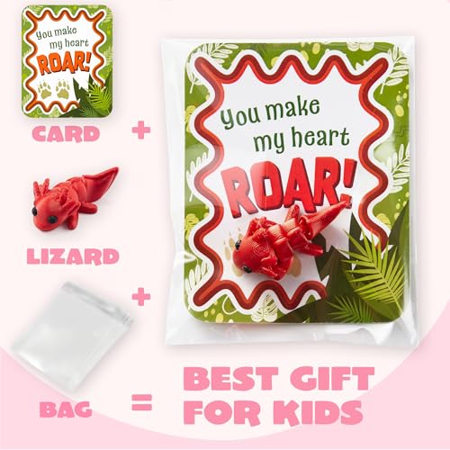JOYIN 28 Pcs 3D Printed Mini Animals with Valentine Greeting Cards, Animals Articulated Flexible Stress Toy for Kids, Classroom Gift Exchange Prizes, Cute Desk Pets Decor, Party Favors by JOYIN - Image 2