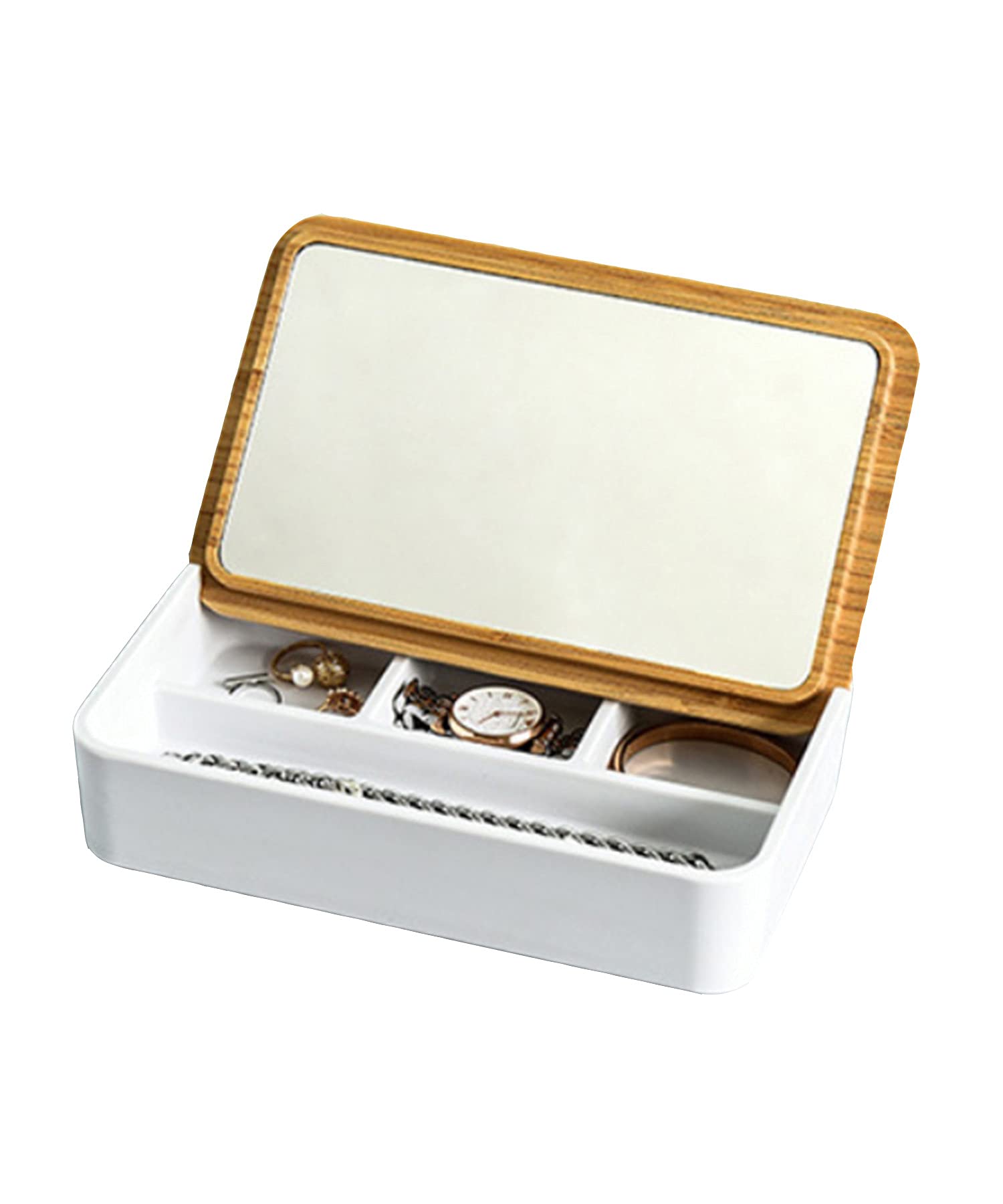 Amazon｜ジュエリーボックス アクセサリー 収納 木製 ウッド 鏡 ミラー