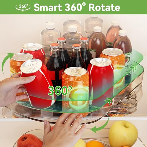 Voova Lazy Susan Turntable Organiser for Fridge, 360°Rotating Refrigerator Fridge Storage Organizer, 15.57'' Clear Rotating Lazy Susan Cupboard Organiser for Cabinet, Table, Kitchen, Pantry (1 Pack) - Image 3