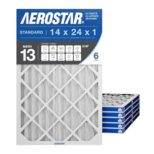 Aerostar 14x24x1 MERV 13 - 6 Count - Pleated HVAC, Furnace &...