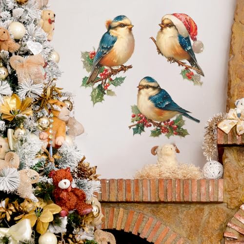 Vinilos decorativos Achang para pared con aves azules de Navidad miniatura 5