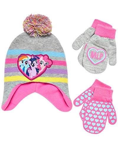 Hasbro My Little Pony Girls Winter Hat and 2 Pair Gloves or Mittens (Toddle/Little Girls)