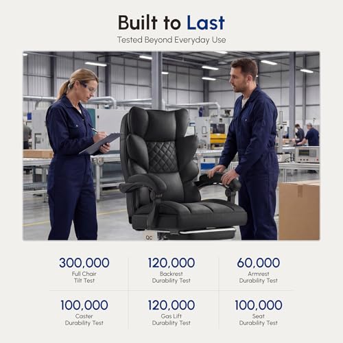 Image of Dowinx Big and Tall Office Chair with Pocket Spring Cushion,High Back Computer Gaming Chairs with Linkage Armrests,Executive Desk Chairs with Footrest,Cloth-Black