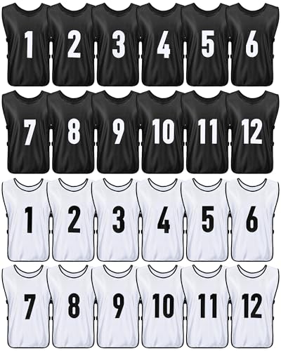 Yahenda 24 Pcs Sports Pinnies Soccer Scrimmage Practice Vests Numbered Soccer Team Pennies with Belt...