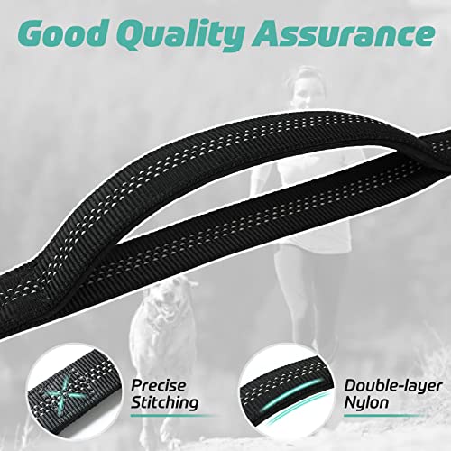rabbitgoo Starke Bungee Hundeleine mit 2 Gepolsterten Griff und Metallhaken, Taktische Sicherheit Hundeführleine für Große/Mittlere Hunde,Elastische Ruckdämpfer Führleine, Schwarz 114-158cm