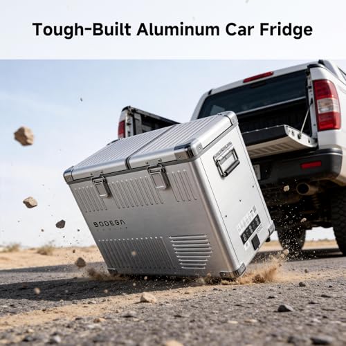 Image of BODEGA 53 Quart (50L) Portable Car Refrigerator, 12V Dual Zone Car Fridge Freezer, Lightweight Aluminum Electric Cooler with Compressor, -4F to 68F, DC /AC for Truck, RV, Camping, Van, Home Use