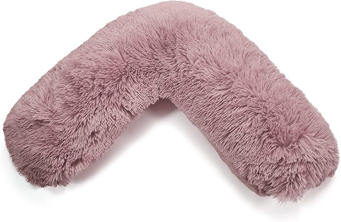 Bella Nights Teddy Cuddles V-Shaped Pillow With Case And Cuddles V Case Only – Soft Plush Fleece Neck Maternity & Orthopaedic Support (Blush Pink, Teddy Cuddles V Pillow With Cover)