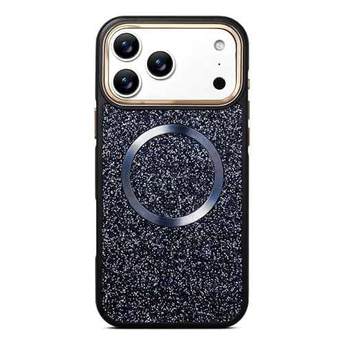 Coque iPhone 17 Pro silicone rigide bleu magnétique à paillettes anti-choc