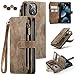 Lxisxcna iPhone 13 5G Case,iPhone 13 5G Wallet Case with Card Holder Kickstand Magnetic Zipper Pocket Lanyard Strap Wristlet,Leather Flip Case Wallet for iPhone 13 5G 6.1 Inch (Brown)