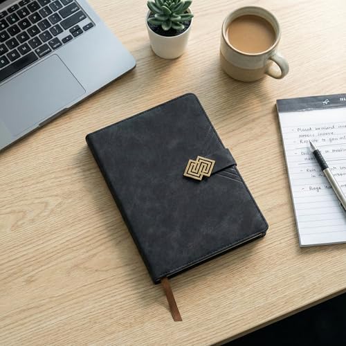 Image of A5 Journal Notebook Diary for Men Women | Office Journal Diary Notebook with Magnetic Flip Lock (200 Ruled Pages, 6 x 8.5 Inches, 80 GSM) (Classic Black)