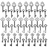 48PCS Antique Mini Collection Skeleton Keys, Vintage Steam Punk Keys, Castle Dungeon Pirate Keys for Birthday Party Favors, Mini Treasure Toy Gifts (Black)