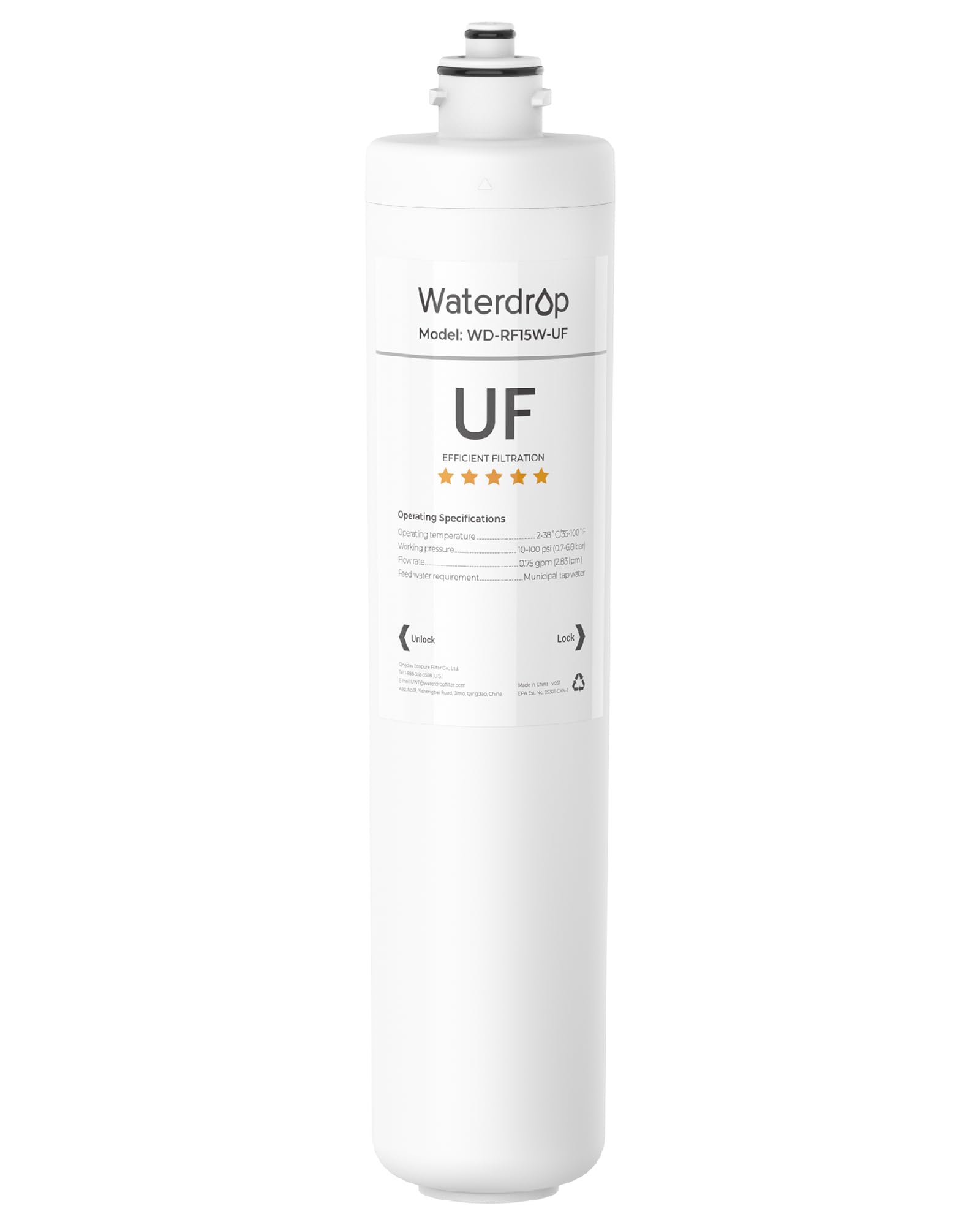 Waterdrop RF15W-UF 0.01 Micron Water Filter, Reduces Lead, Chlorine, Bad Taste & Odor, 16K Gallons High Capacity, Replacement for Waterdrop Under Sink Water Filtration System, White