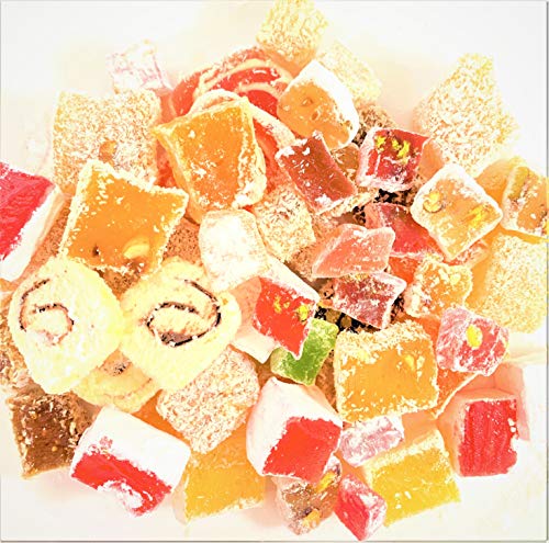 Turkish Delight Variety Holiday Gift Set Assorted Flavors With Melon Watermelon Pineapple Rose Pistachios Hazelnut Almond Mix Fruits - 1 Gift Bag With Four Individual Box Set - Total 400 Grams 1.2 Lb #TOP7