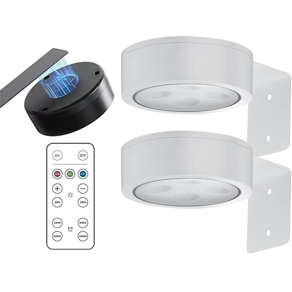 2PCS Picture Lights for Wall,Picture Light Battery Operated Painting Lights, Wireless Magnetic Display Art Light with Remote Controls,Wall Decor Puck for Art Frame Artworking (White)
