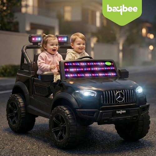 Image of Baybee BeastX Battery Operated Jeep for Kids with Parental Control | Baby Ride On Electric Car with RGB Lights, Music & Swing Mode | Rechargeable Battery Car for Kids 2 to 6 Years (Black)