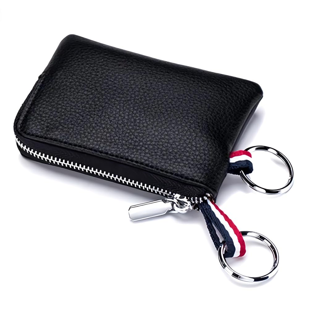 Zense - Porte-Monnaie en Cuir Noir avec Porte-clés ZA0011