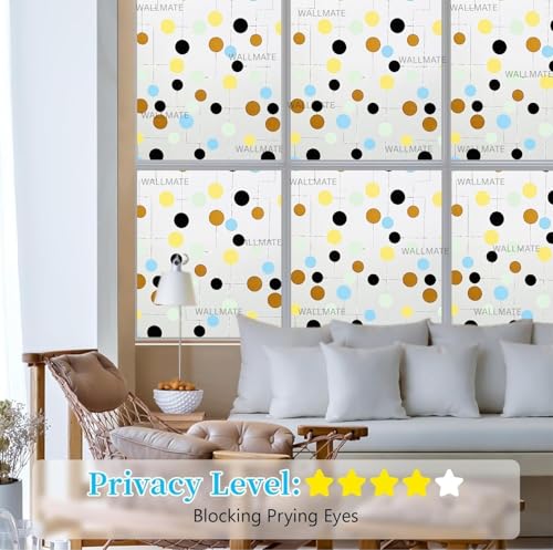 Image of WALLMATE Window Privacy Film Frosted Vinyl Glass Covering, UV Blocking, Non-Adhesive, No-Glue, for Bathroom Living Room Office,(12x36 Inch, Color Dot Frosted)