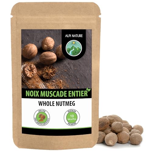 Alpi Nature Noix de Muscade Entière 10 Pièces, Noix de Muscade pour la Cuisine et la Pâtisserie